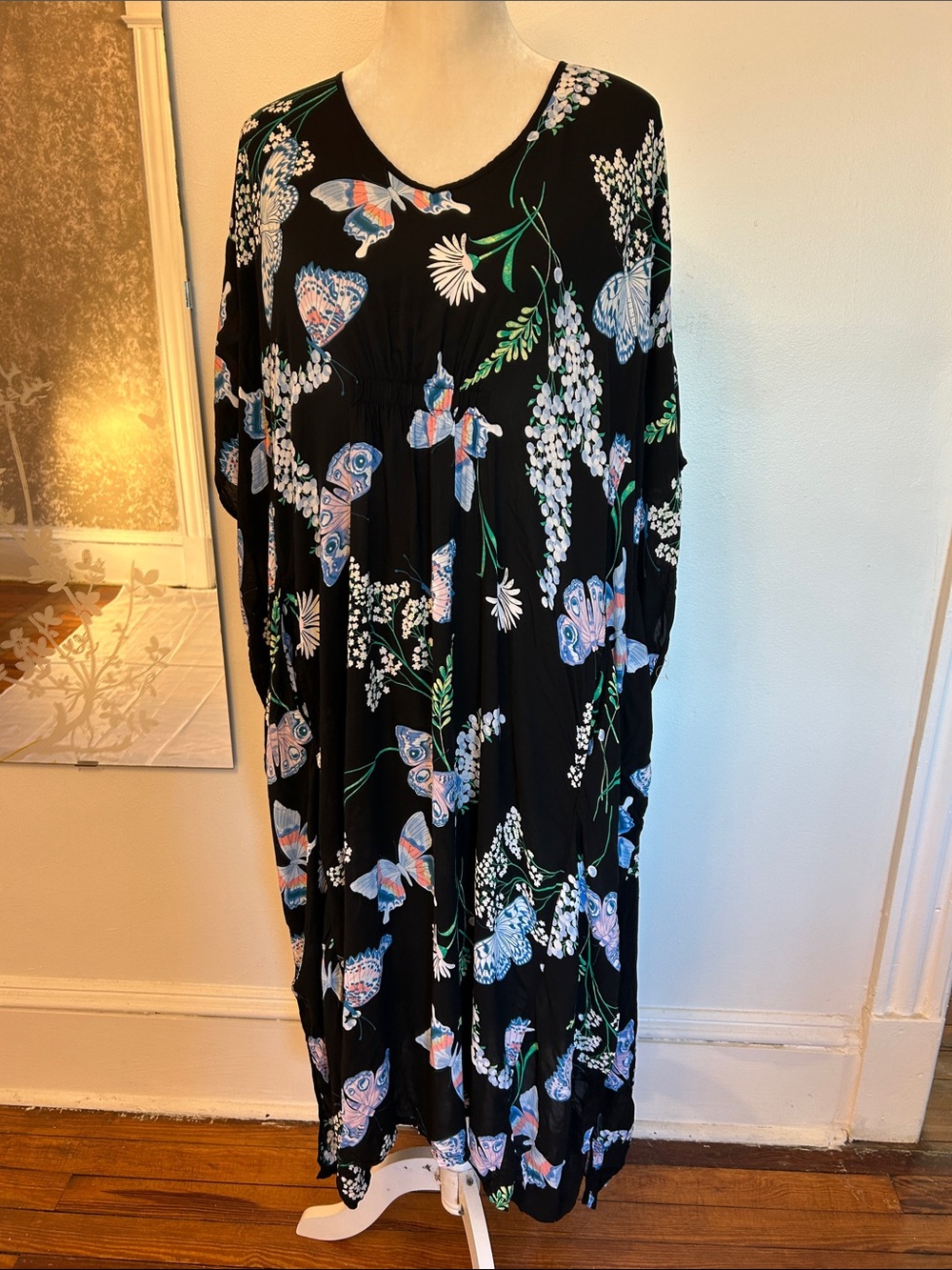Black Floral & Butterfly Maxi Dress,